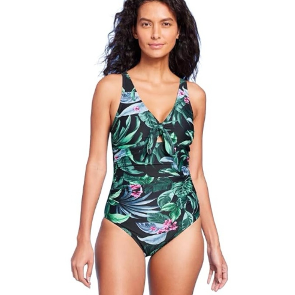 Kona Sol Green and Pink Tropical One Piece Swimsuit